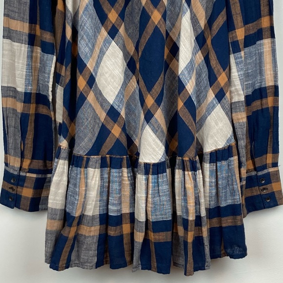 FREE PEOPLE Peppy In Plaid Oversized Button Down Shirt in Blue/Tan - Picture 9 of 12